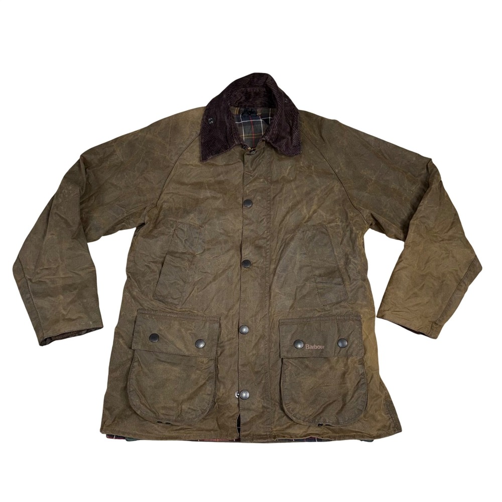 Barbour Beaufort Waxed Jacket Mens L Brown Good Condition Tartan Lining England